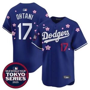 Nike Dodgers Royal Blue Cherry Blossom Shohei Ohtani #17 Jersey